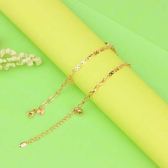 "Rose Gold Anklet with Fan, Star & Circle Charms, XPAL1174 - Picture 7 of 12